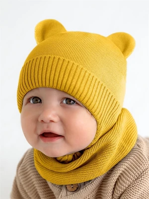 Шапка детская вязаная Amarobaby Pure Love BEAR, желтый, демисезонная, с подкладом AB-OD21-PLB16/04-38