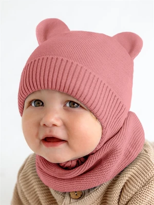 Шапка детская вязаная Amarobaby Pure Love BEAR, розовый, демисезонная, с подкладом AB-OD21-PLB16/06-38