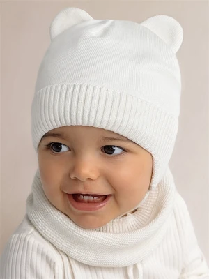 Шапка детская вязаная Amarobaby Pure Love BEAR, молочный, демисезонная, с подкладом AB-OD21-PLB16/33-38