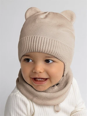 Шапка детская вязаная Amarobaby Pure Love BEAR, песочный, демисезонная, с подкладом AB-OD21-PLB16/03-38