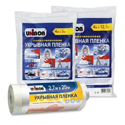 Пленка укрывная с малярной лентой UNIBOB 1,8*33;10 мкн, прозрачная 372860173