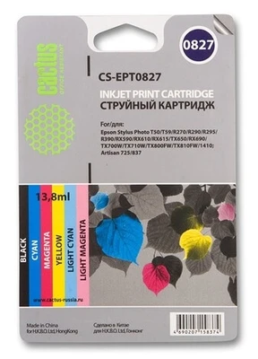 Картридж черный, голубой, пурпурный, желтый, светло-голубой, светло-пурпурный Cactus CS-EPT0827 762625490
