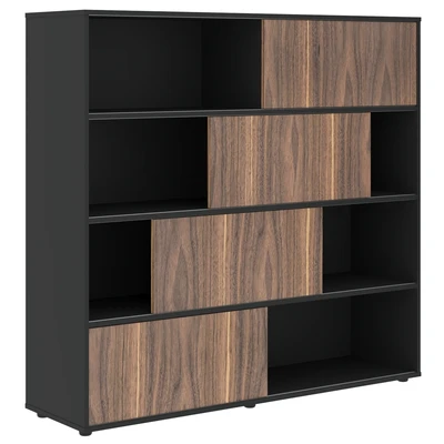 Стеллаж с дверьми купе VELION VENEER VRMCS 1615, американский орех/яшма черный, 1600х450х1517 мм 2011942316