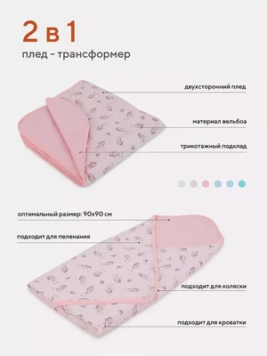Плед Топотушки 90х90 см розовый/дельфины 1389704263