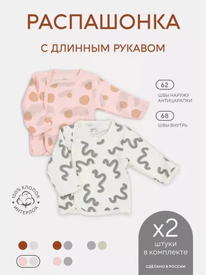 Распашонка 2 шт. Rant Hugs and kisses Pattern Milk-pink 53/54 1838626275