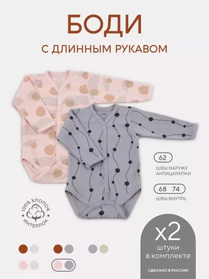Боди 2 шт. Rant Hugs and kisses Pattern 64/67 Grey-pink 1662178834