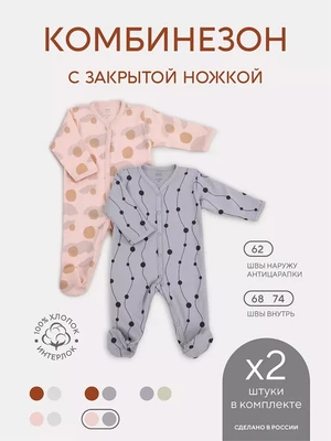 Комбинезон 2 шт. Rant Hugs and kisses Pattern Grey-pink 11/16 1703117278