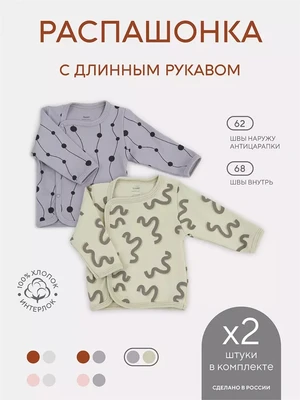 Распашонка 2 шт. Rant Hugs and kisses Pattern Grey-green 53/54 1554285559