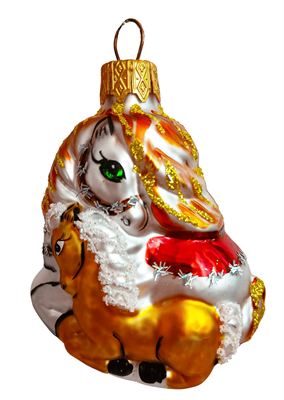 Ёлочное украшение "Лошадка с малышом", в подарочной упаковке, h-8 см 1266884903