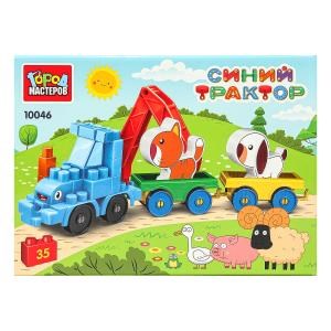 Конструктор синий трактор+тележки с животными, 35 дет. Город мастеров 10046-BA