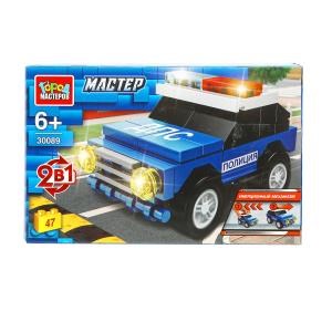 Конструктор полицейская машина 2в1 (инерция), 47 дет. Город мастеров 30089-JS