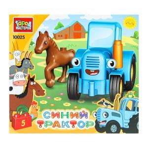 Конструктор большие кубики: СИНИЙ ТРАКТОР с лошадкой, 5 дет. Город мастеров 10025-GK (48)