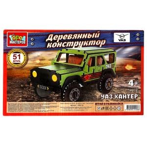 UAZ конструктор деревянный uaz HUNTER ВОЕННЫЙ, 51 дет. Город мастеров 13012-AV