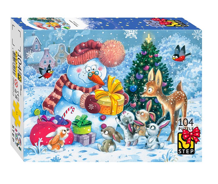 Пазл 104 "Снеговик и зайчата" # 82057