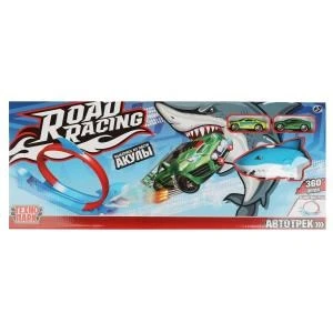 Игрушка пластик ROAD RACING автотрек с акулой. 2 машинки, 1 петля, кор. Технопарк RR-TRK-101-R