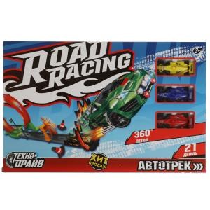 Автотрек с катапультой, 3 машинки, кор.38*24,5*5см ТЕХНОДРАЙВ 1906C368-R