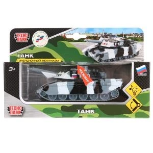 Машина металл свет+звук ТАНК t-90 13 см, подвиж. дет., инерция, кор. Технопарк CT10-029-1