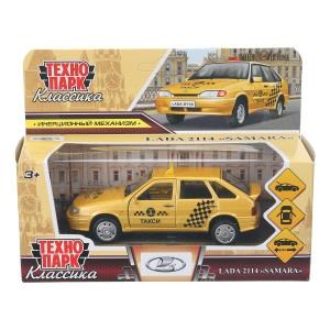 Машина металл LADA -2114 "SAMARA" ТАКСИ, 12 см, двери, баг, инерц., кор. Технопарк 2114-12TAX-YE (72)
