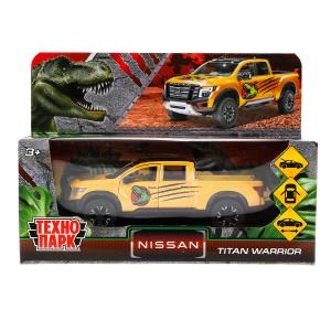 Машина металл NISSAN TITAN ДИНОЗАВРЫ 12,5 см, двери, баг, инер, желтый, кор. Технопарк TITAN-13DIN-YE (72)
