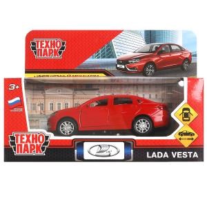 Машина металл LADA vesta 11,5 см, двери, багаж, красный, кор. Технопарк VESTA-12-RD