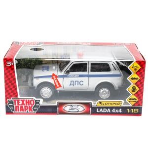 Машина металл свет-звук LADA lada 4x4, 18.5 см, двер, кап,баг,ин,ПОЛИЦИЯ сер Технопарк FY2408P