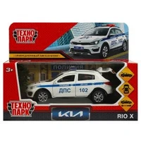 Машина металл KIA RIO X ПОЛИЦИЯ длина 12 см, двер, багаж, инерц, белый, кор. Технопарк XLINE-12POL-WH