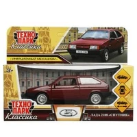 Машина металл LADA-2108 "СПУТНИК" 12 см, двери, багаж, инерц, вишневый, кор. Технопарк 2108-12-CRY