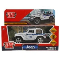 Машина металл JEEP WRANGLER RUBICON ПОЛИЦИЯ 11 см, двери, багаж, инерц, кор. Технопарк RUBICON3D-12POL-WH