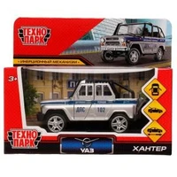 Машина металл UAZ HUNTER ПОЛИЦИЯ 11,5 см, двери, багаж, серебристый, кор. Технопарк HUNTERBCH-12POL-SR