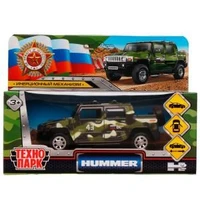 Машина металл HUMMER H2 PICKUP КАМУФЛЯЖ 12 см, двери, багаж, инерц, кор. Технопарк HUM2PICKUP-12MIL-GN