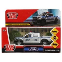 Машина металл FORD F150 RAPTOR ПОЛИЦИЯ 12 см, двери, багаж, ин, серебр, кор. Технопарк F150RAP-12POL-SR