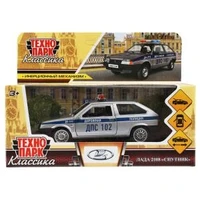 Машина металл LADA-2108 "СПУТНИК" ПОЛИЦИЯ 12 см, двери, багаж, кор. Технопарк 2108-12POL-SR