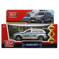 Машина металл AUDI Q7 ПОЛИЦИЯ 12 см, двер, багаж, инер, серебристый, кор. Технопарк Q7-12POL-SR