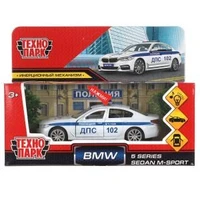 Машина металл свет-звук BMW 5-er M-SPORT ПОЛИЦИЯ 12 см, двери, багаж, кор. Технопарк 5ER-12SLPOL-WH