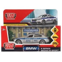 Машина металл BMW 5-ER SEDAN M-SPORT ПОЛИЦИЯ 12 см, двери, баг, кор. Технопарк 5ER-12POL-SR