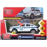 Машина металл свет-звук RENAULT ARKANA ПОЛИЦИЯ 12 см, двери, багаж, кор. Технопарк ARKANA-12SLPOL-WH