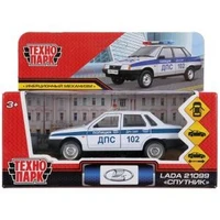 Машина металл LADA-21099 "СПУТНИК" ПОЛИЦИЯ 12 см, двери, багаж, белый, кор. Технопарк 21099-12POL-WH