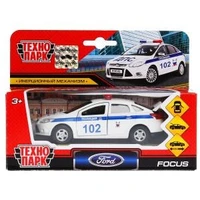 Машина металл FORD FOCUS ПОЛИЦИЯ длина 12 см, двери, багаж, инерц, кор. Технопарк SB-16-45-P(W)-WB
