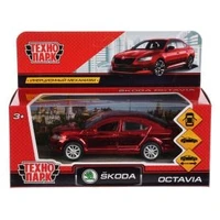 Машина металл SKODA OCTAVIA ХРОМ 12 см, двери, багаж, инерц, красный, кор. Технопарк OCTAVIA-RD-CH