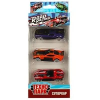 Машина металл ROAD RACING набор СУПЕРКАР 7,5 см, 3 шт,в ассорт, кор. Технопарк RR-SET-80533-F-R