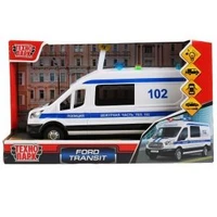 Машина пластик свет-звук FORD TRANSIT ПОЛИЦИЯ 22,5 см, двери, 4 кнопки, кор. Технопарк TRANSITVAN-22PLPOL-WH