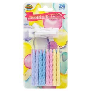 {{photo.Alt || photo.Description || 'Свечи для торта с держателем разноцветная, 24шт, с днем рождения ЧУДО ПРАЗДНИК в кор.48наб'}}