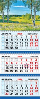 Квартальный календарь на 2026 год "Природа. Берёзки" КТ-26-160 (в упаковке) КТ-26-160