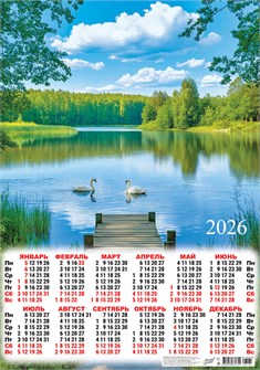 Листовой календарь на 2026 год А2 "Природа. Лебеди на озере" ПО-26-164 ПО-26-164