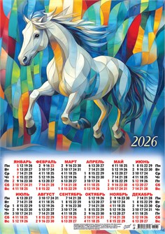 Листовой календарь на 2026 год А3 "Символ года. Акварельный витраж" ПМ-26-070 ПМ-26-070
