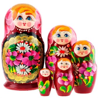 Деревянная Матрешка 5 мест большая - золотой медальон-бордовая MS0504a-LyPM-01 478-579