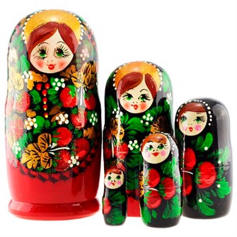 Деревянная Матрешка 5 мест большая - зеленоглазая ягоды клубники MS0504a-asta-01 978-594