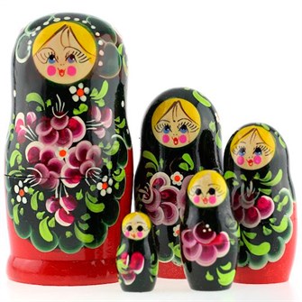 Деревянная Матрёшка темно-зеленый  сарафан бордовые цветы 5 шт MS0503rojP-06 979-266