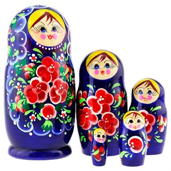 Деревянная Матрёшка цветочки синяя 5 шт MS0503rojP-14 979-263