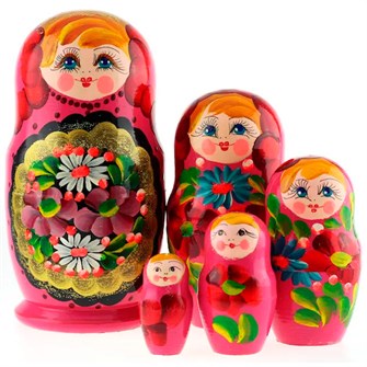 Деревянная Матрешка 5 мест большая - золотой медальон-розовая MS0504a-LyPM-05 478-580